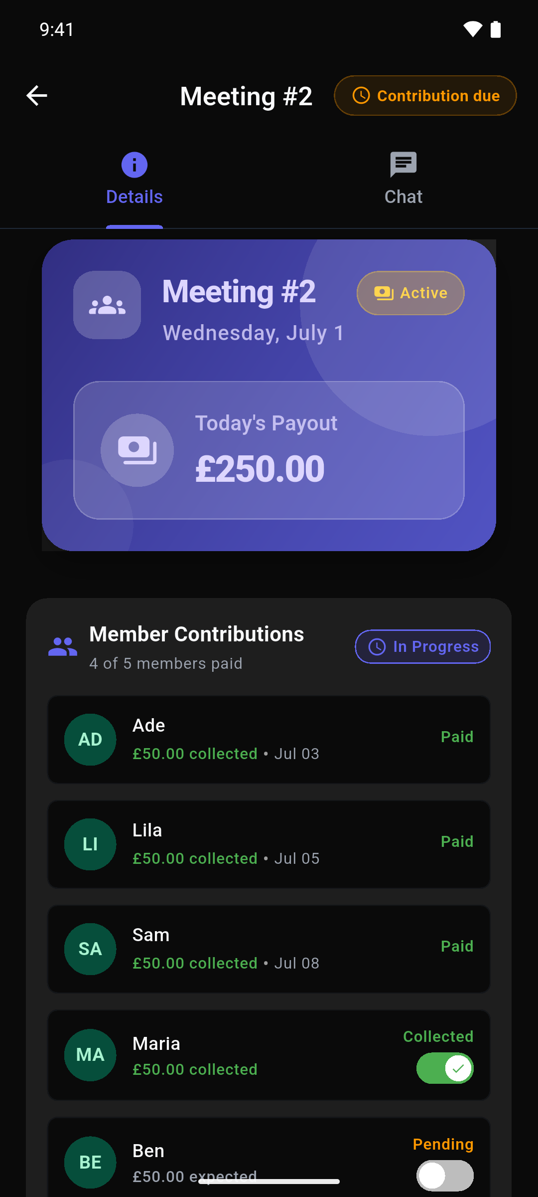 Celebration screen when a payout lands